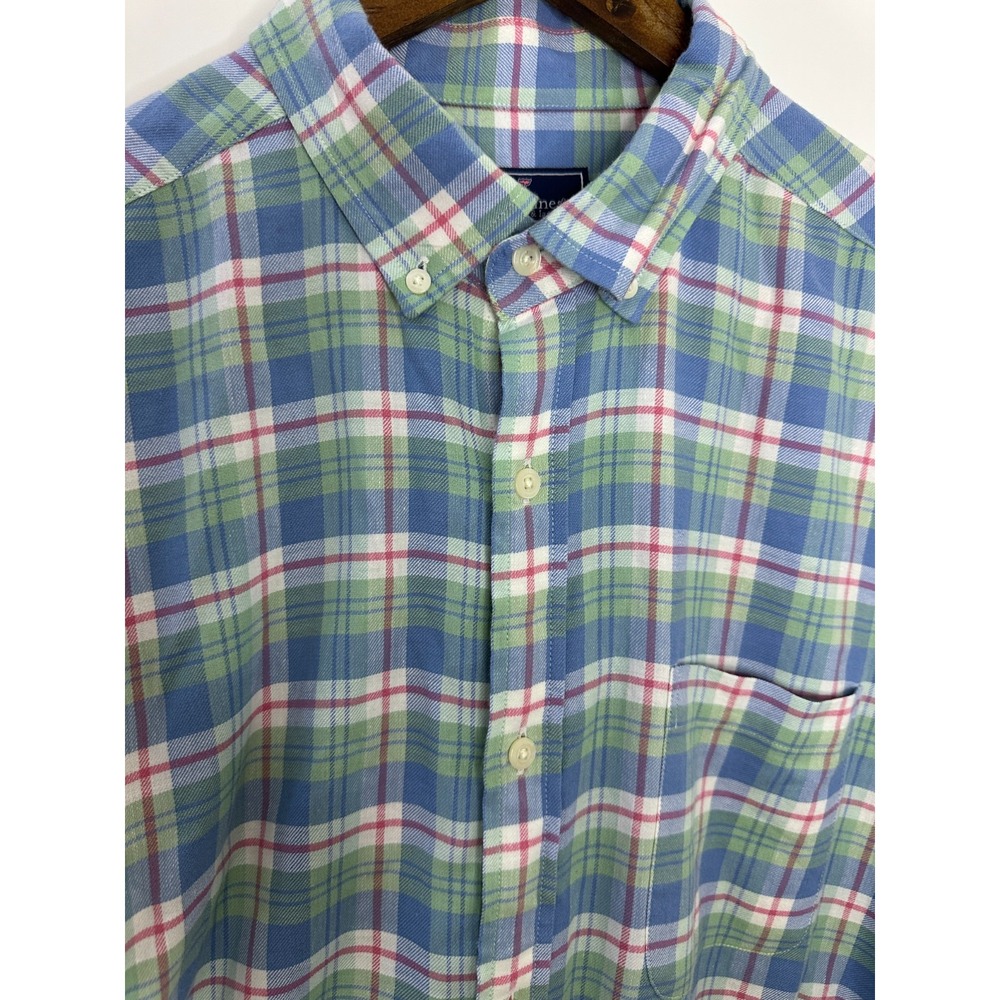Vineyard Vines Classic Fit Soft Murray Shirt Blue Green Pink Plaid Men's Large - Picture 4 of 11